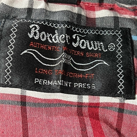 Vintage Border Town Western Pearl Snap Button Down Cowboy Plaid Shirt - Picture 6 of 6